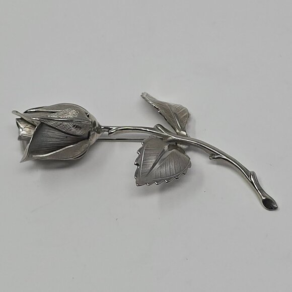 Vintage Rose Brooch Silver Tone Floral Statement Pin 1980s Costume Jewelry - Picture 7 of 15